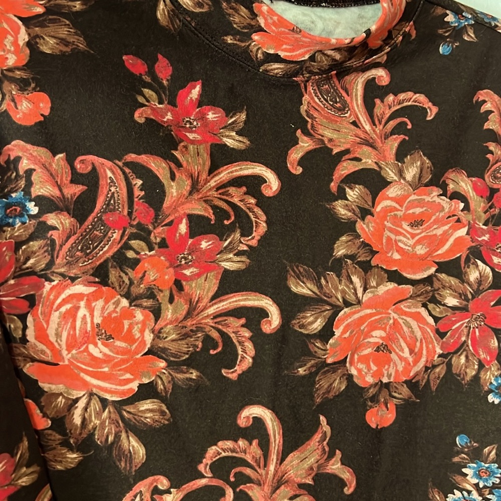 Vicki Wayne Vintage Mock Turtleneck Long Sleeve Brown Coral Tan Floral Top - Picture 3 of 4